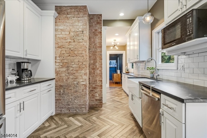 Exposed brick and subway tile