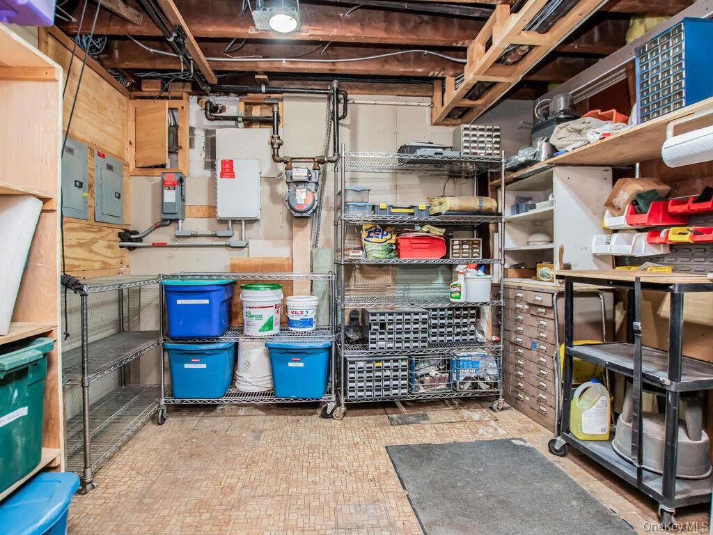 Storage room featuring electric panel