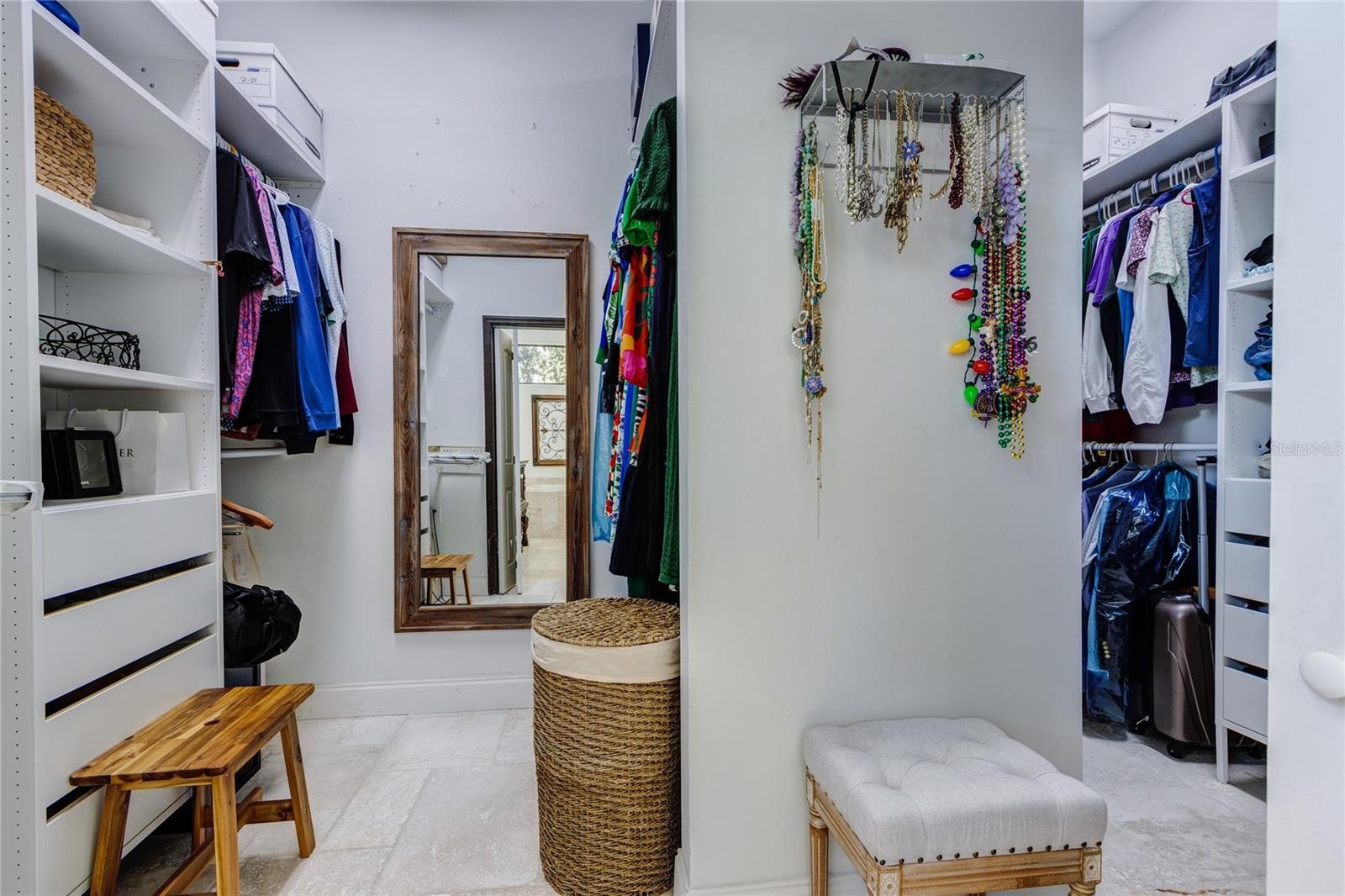 Walk-in closet with built in shelves!