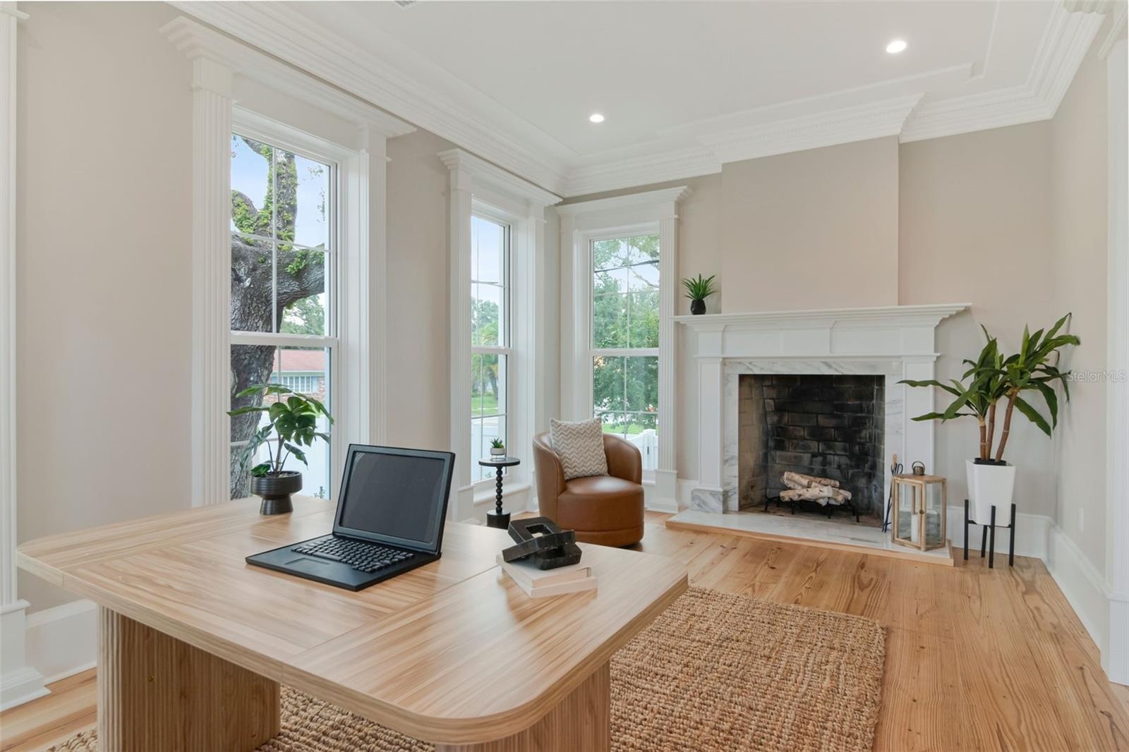 wood burning fireplace to make your work space cozy