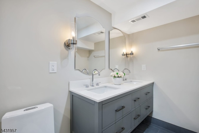 Basement bathroom dual sinks