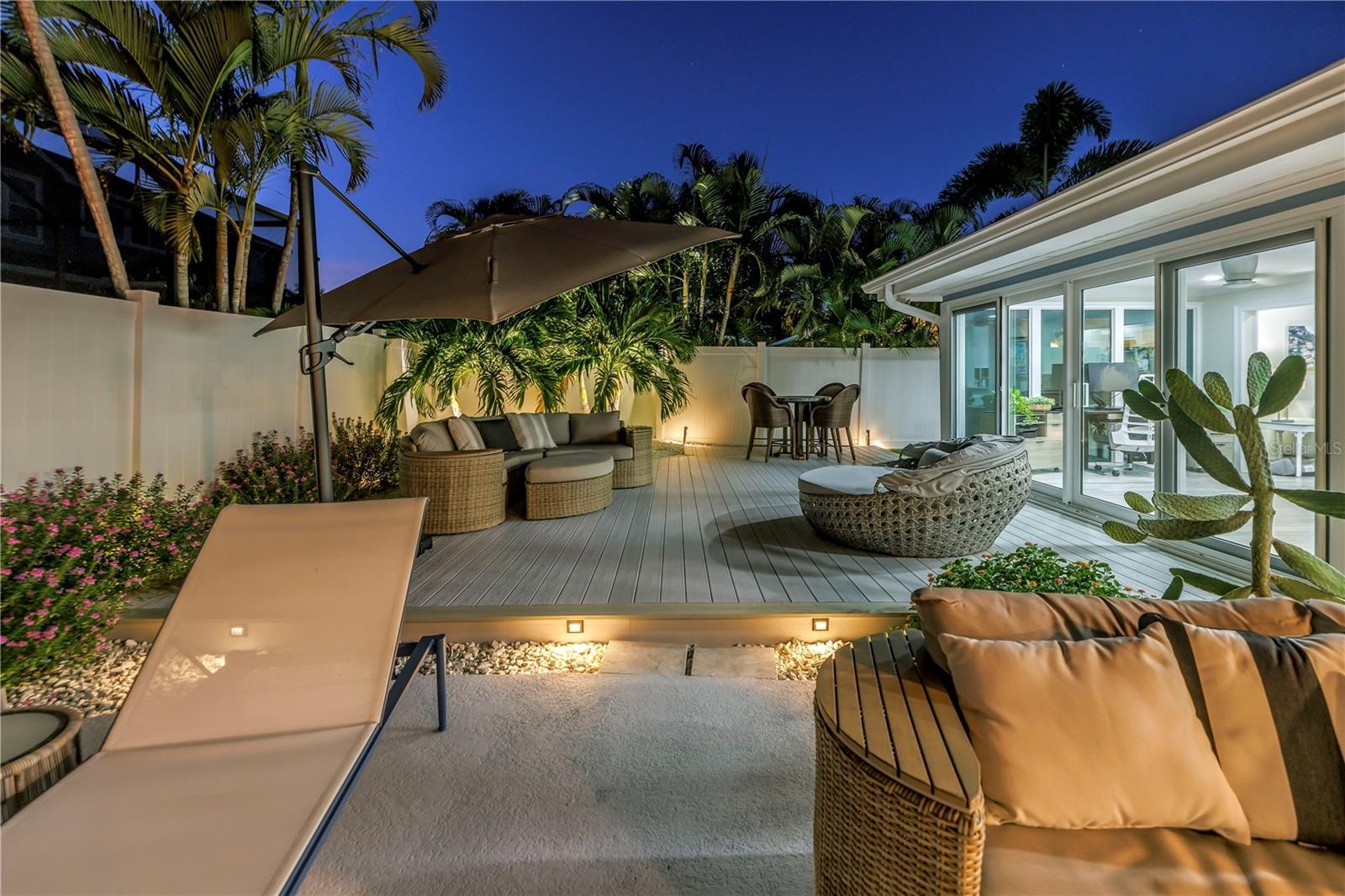 Extensive custom lighting and electric for outdoor ambiance.