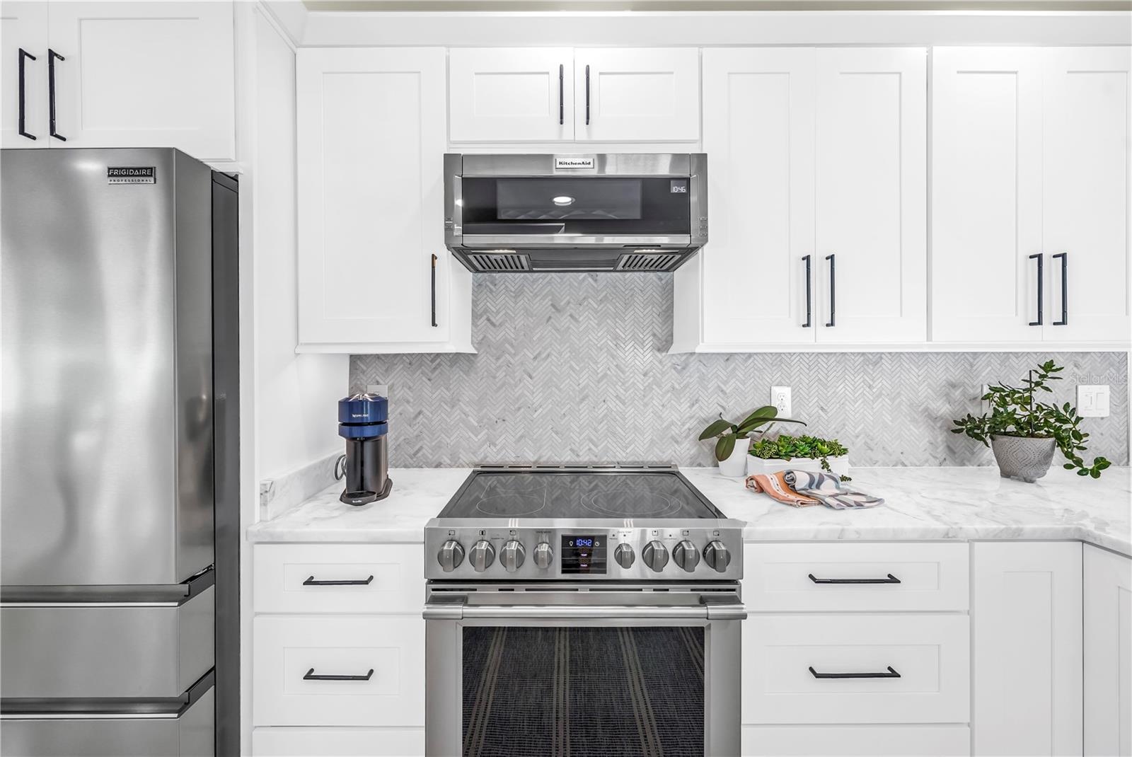 Sleek slimline vented microwave can easily be lowered for "petite" cooks.