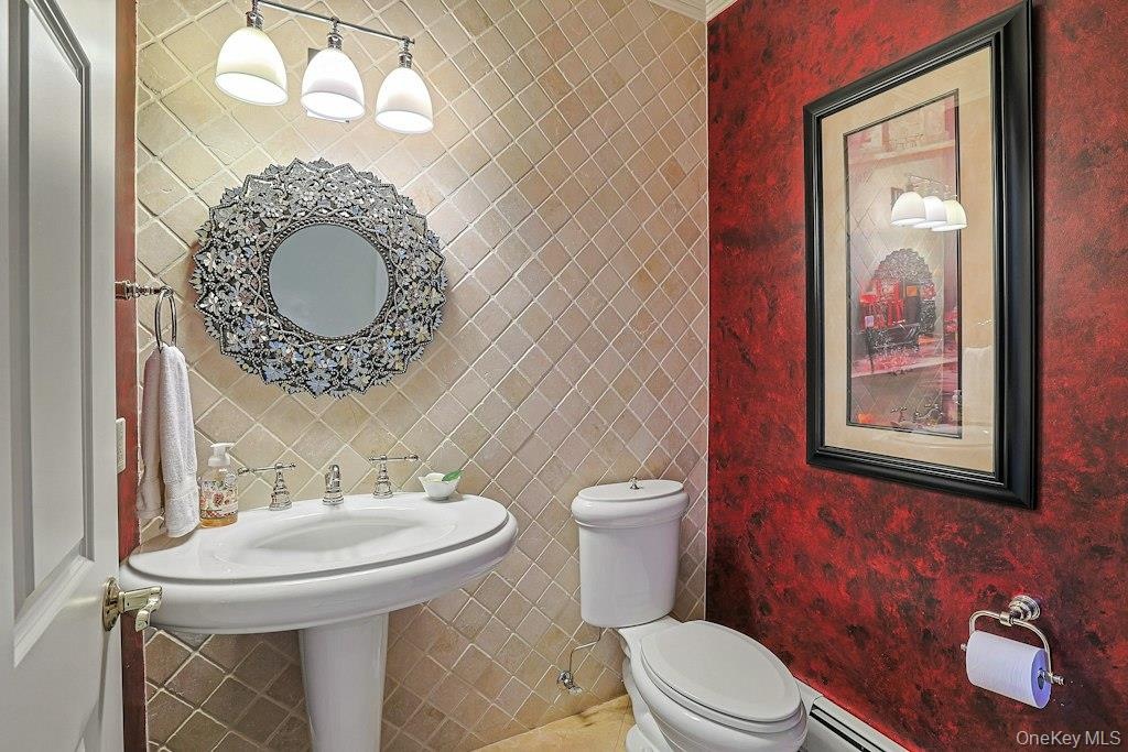 Powder Room Travertine Wall Accent Kohler IV Georges Faucets Accessories