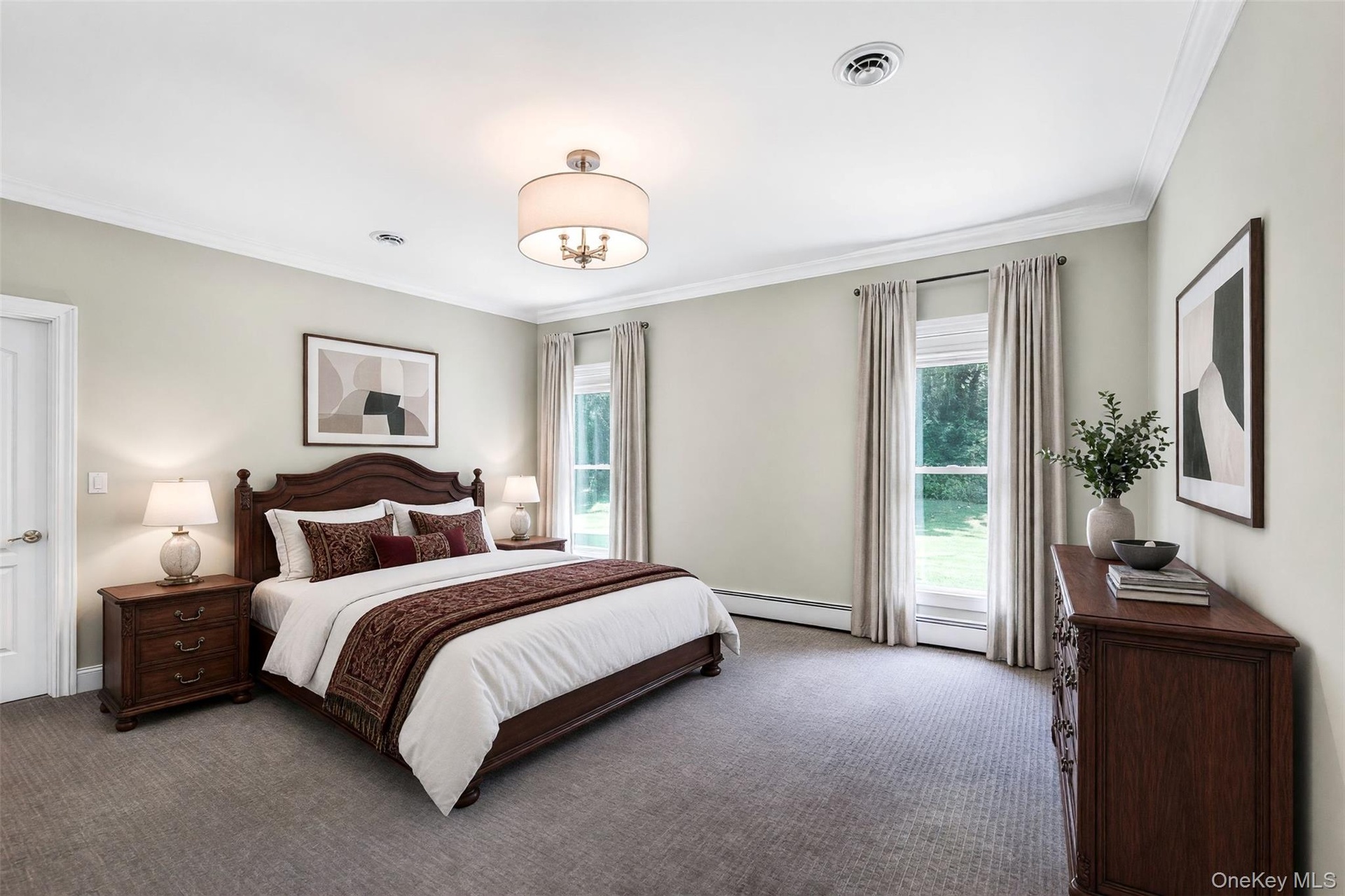 Crown molding accentuates the ceiling
