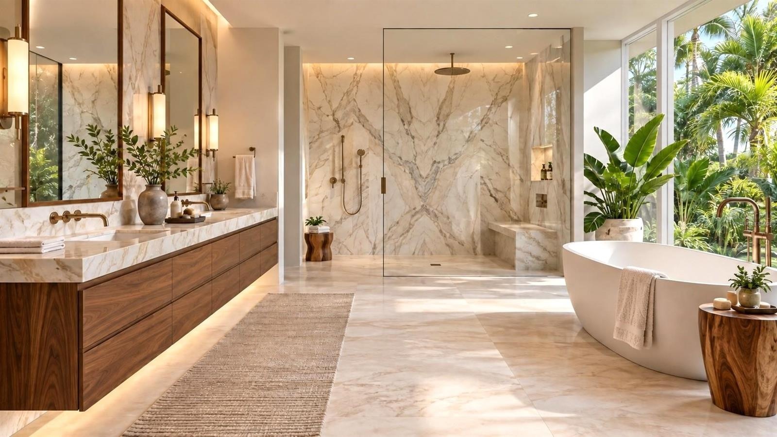Primary bathroom. Virtually staged.