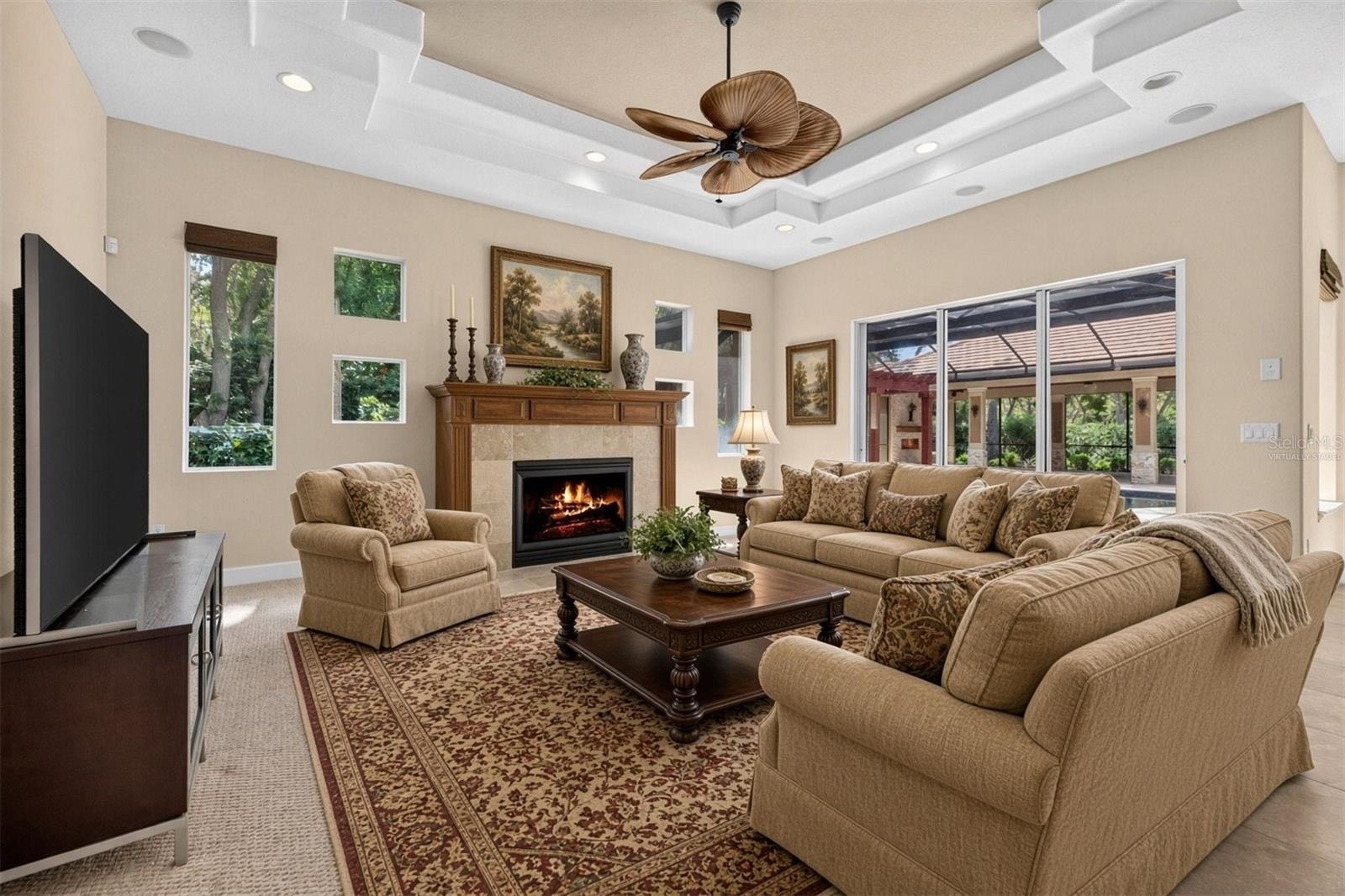 Virtually staged family room option 1