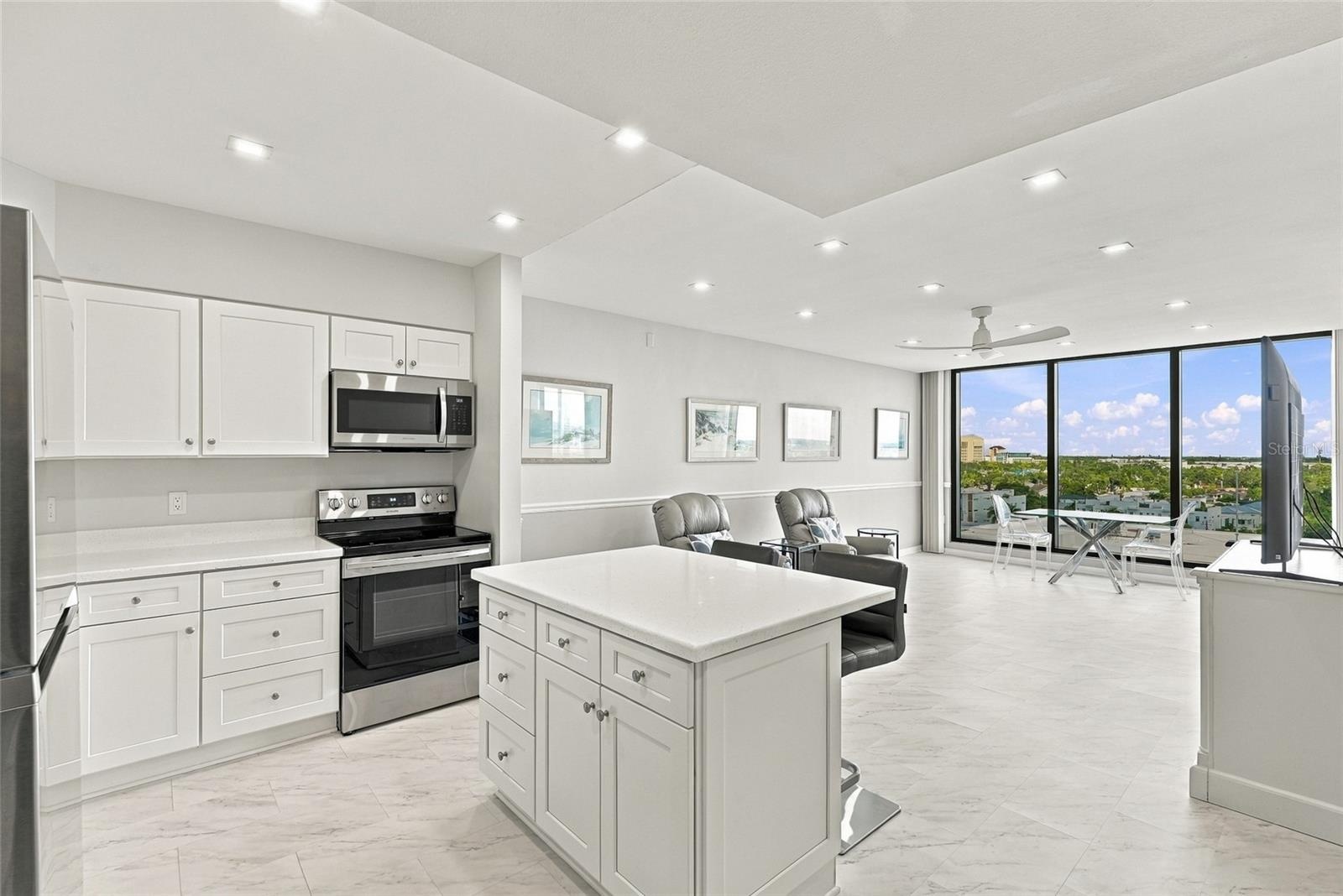 Kitchen, living and dining area