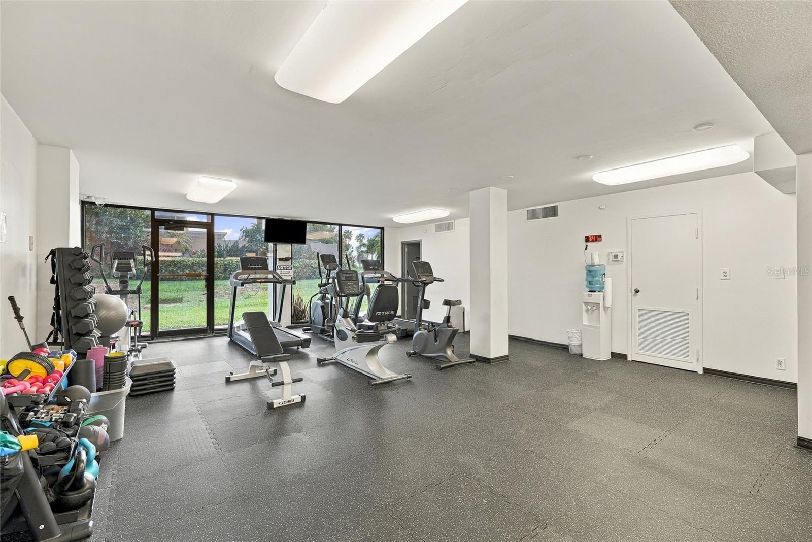 Fitness room with bathrooms