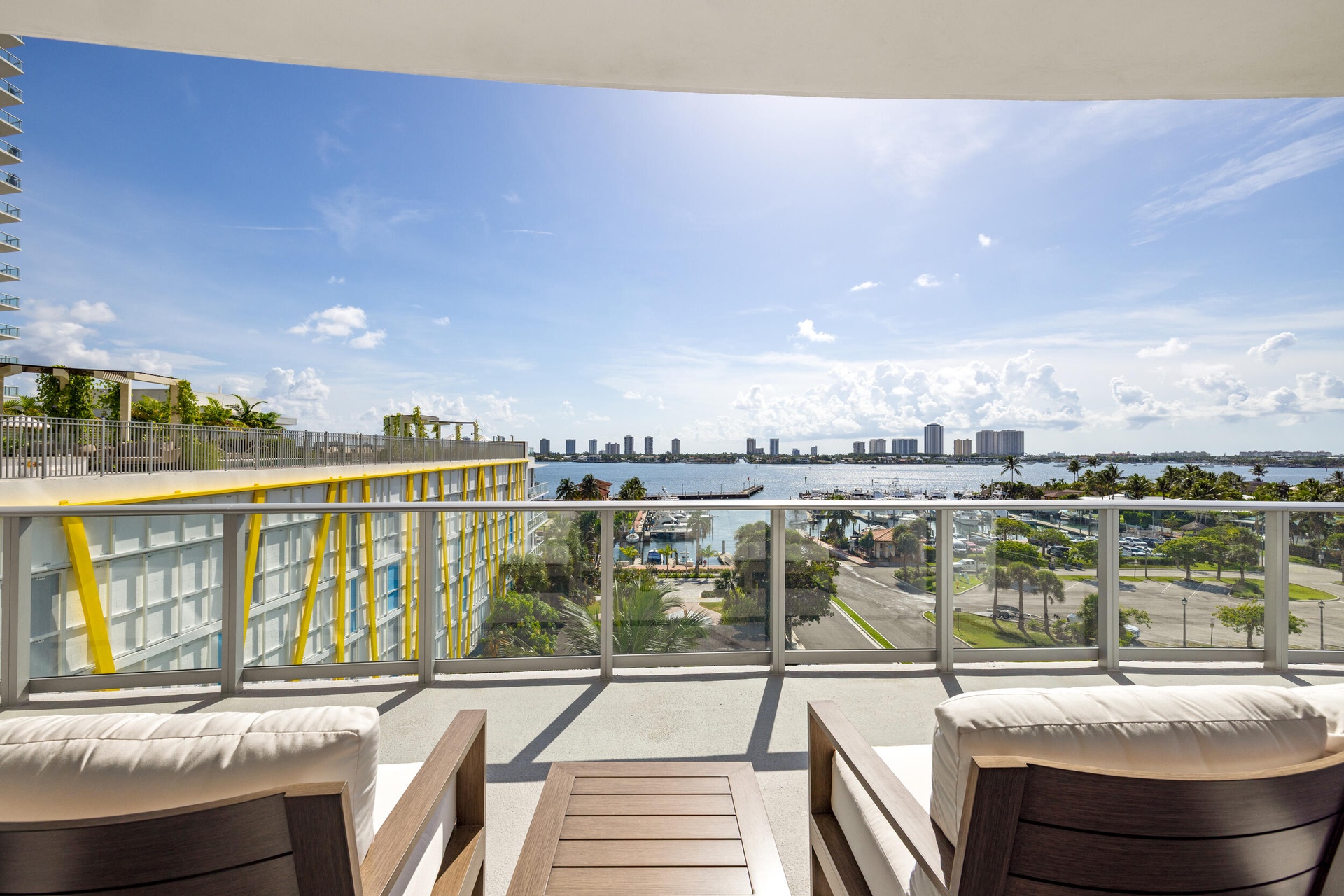 Views of the water and marina. Wrap-around Balcony.