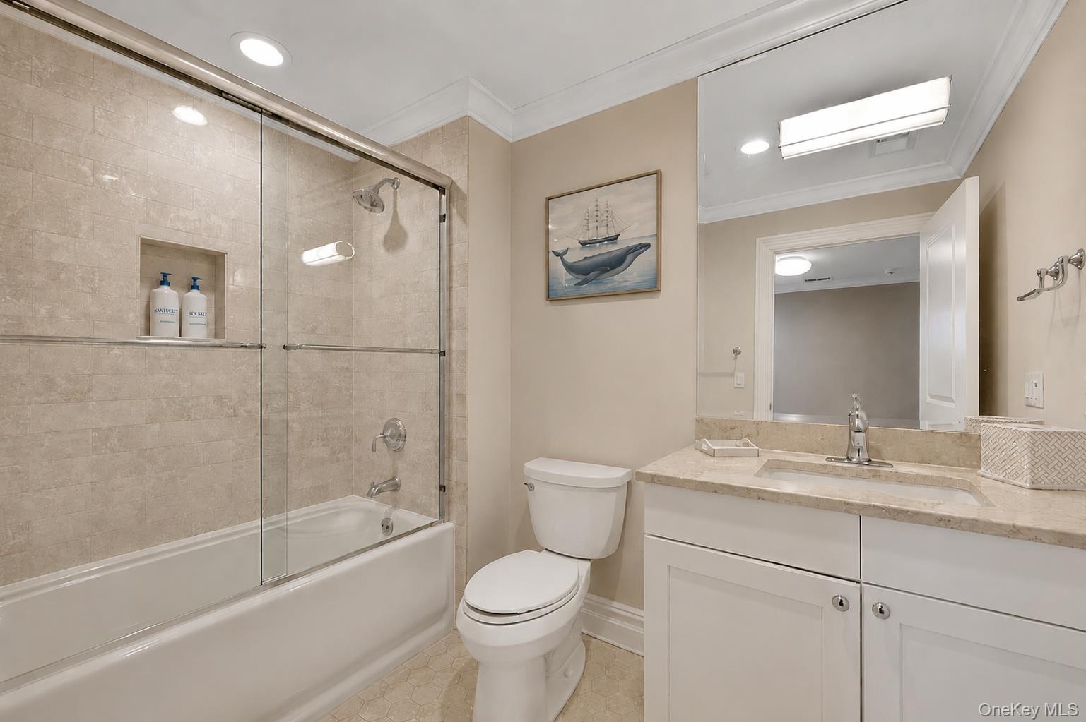 4th floor full hall bath - marble tile and vanity