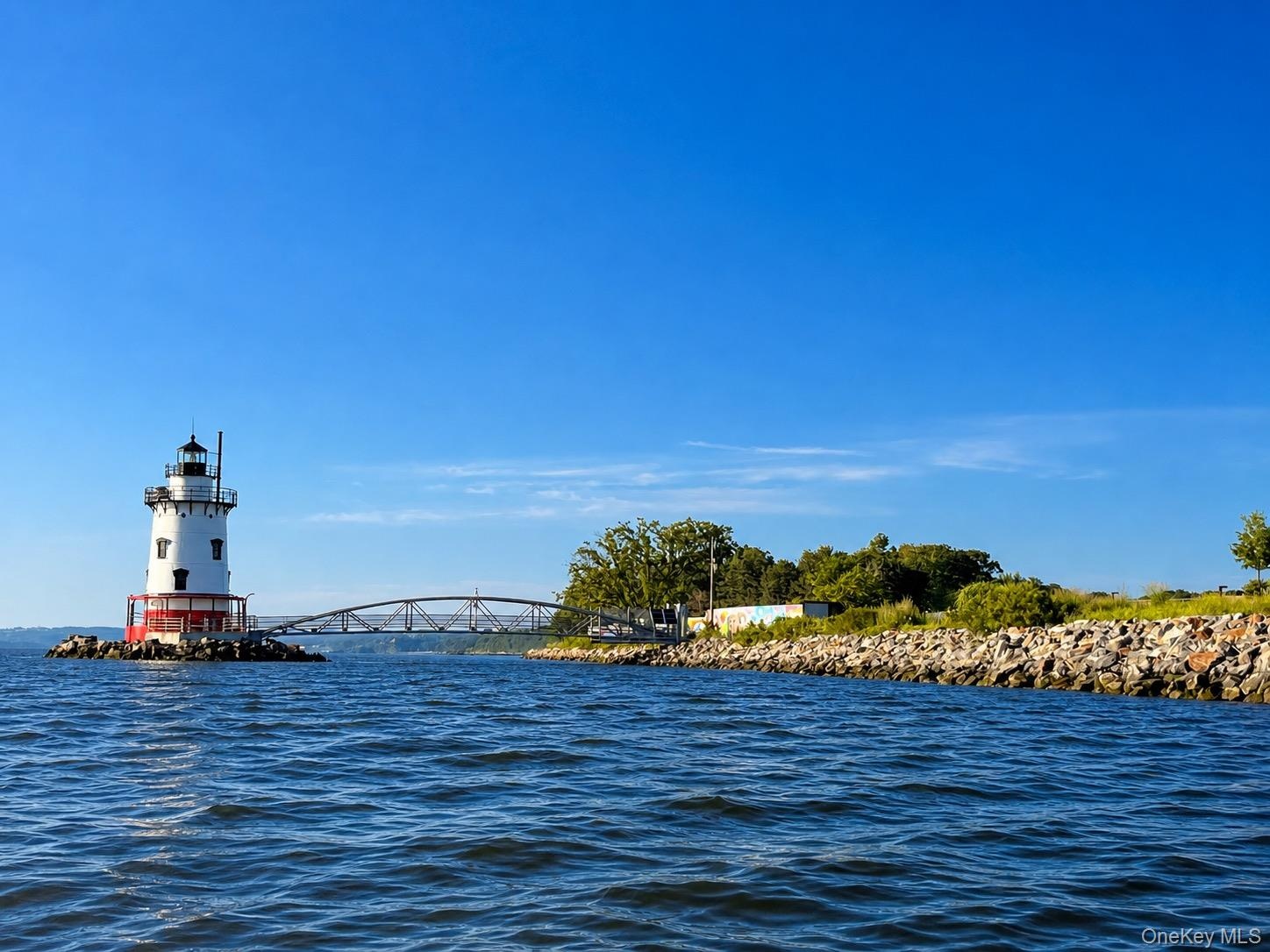 View of scenic Tarrytown lighthouse from River Walk - also close to Rockefeller trails and Stone Barns