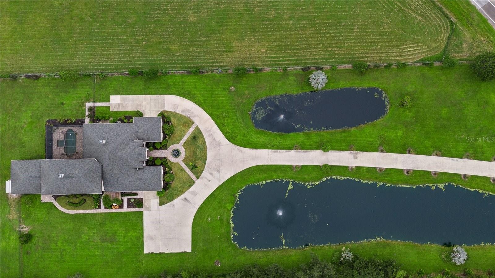 A direct view down on the home and entry lakes