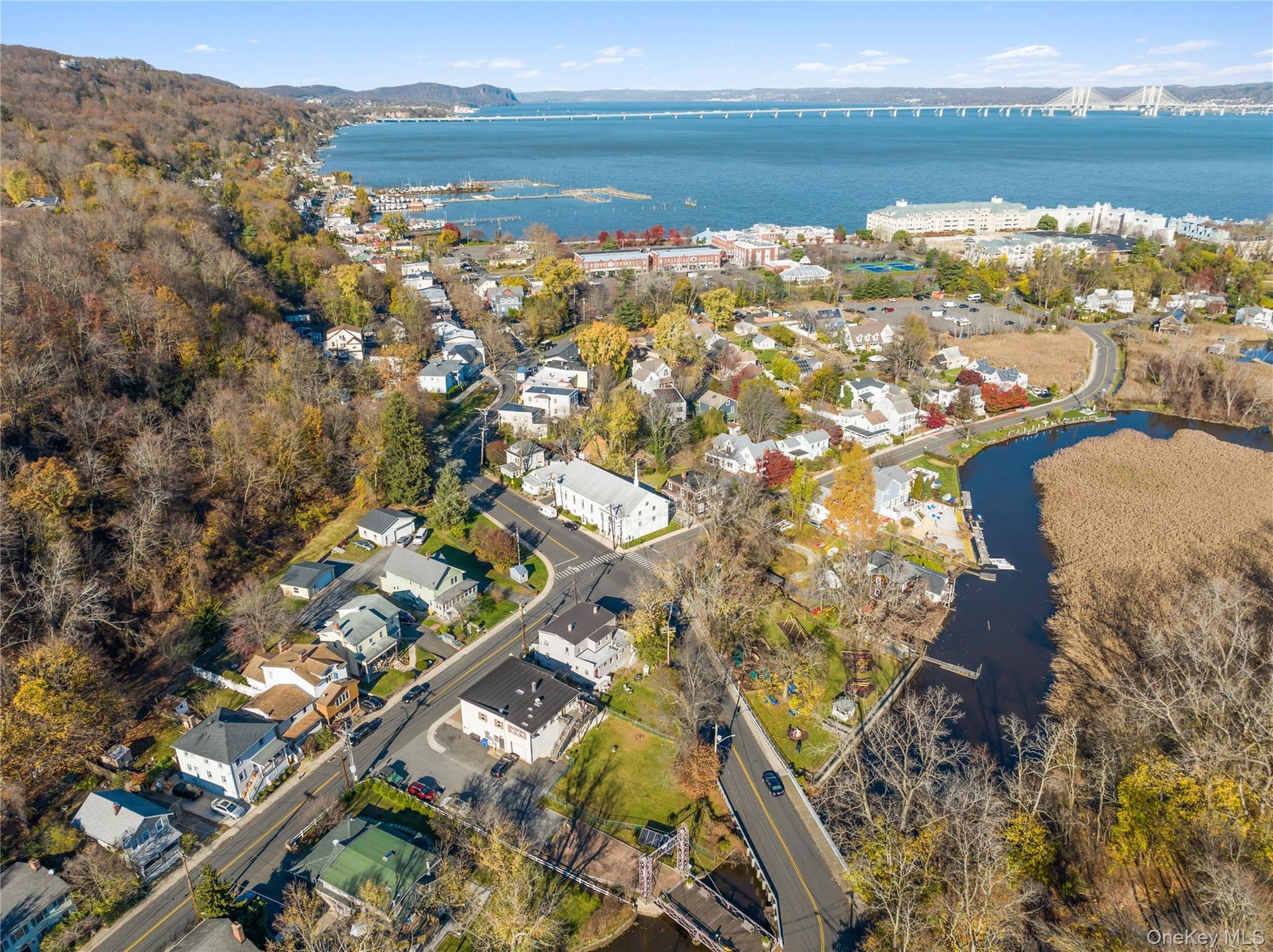 Aerial view of nearby Piermont Village and the Hudson River.