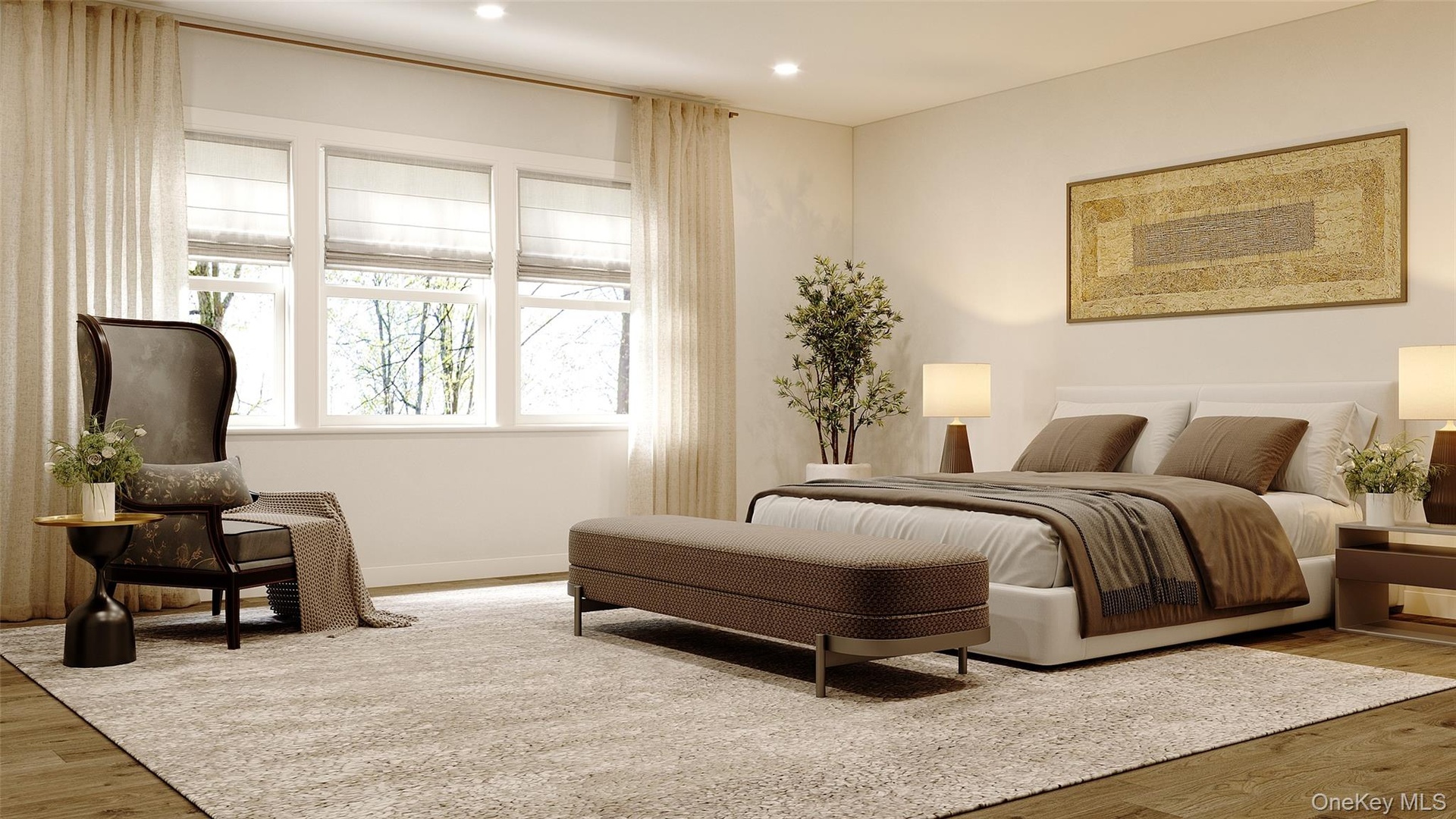 Virtually staged primary bedroom