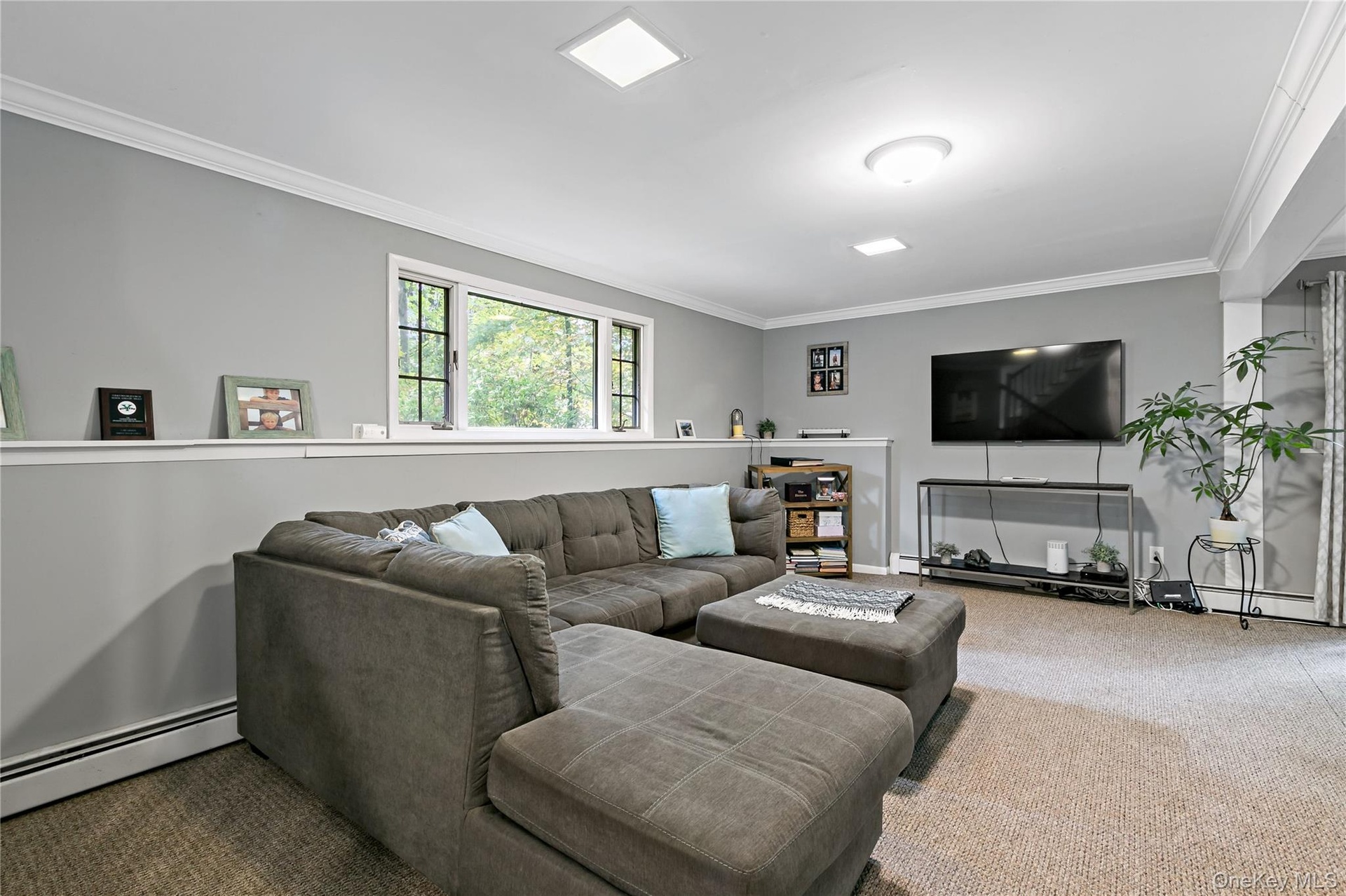 Spacious lower level recreational room.