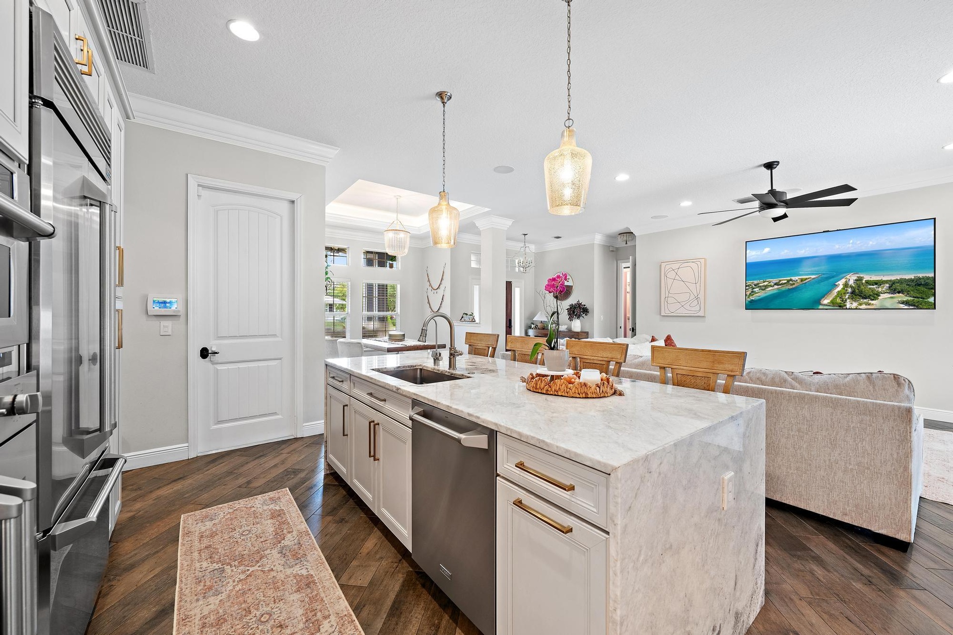Enjoy an open Kitchen to Living Space with a view of everything!