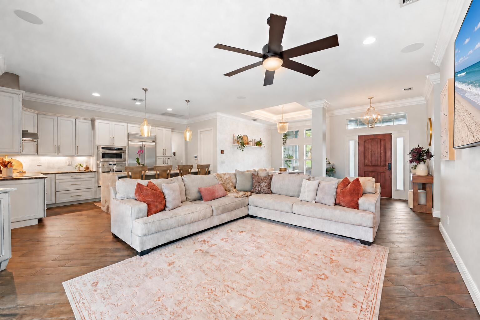 Enjoy an expansive Living Room with 85" TV!