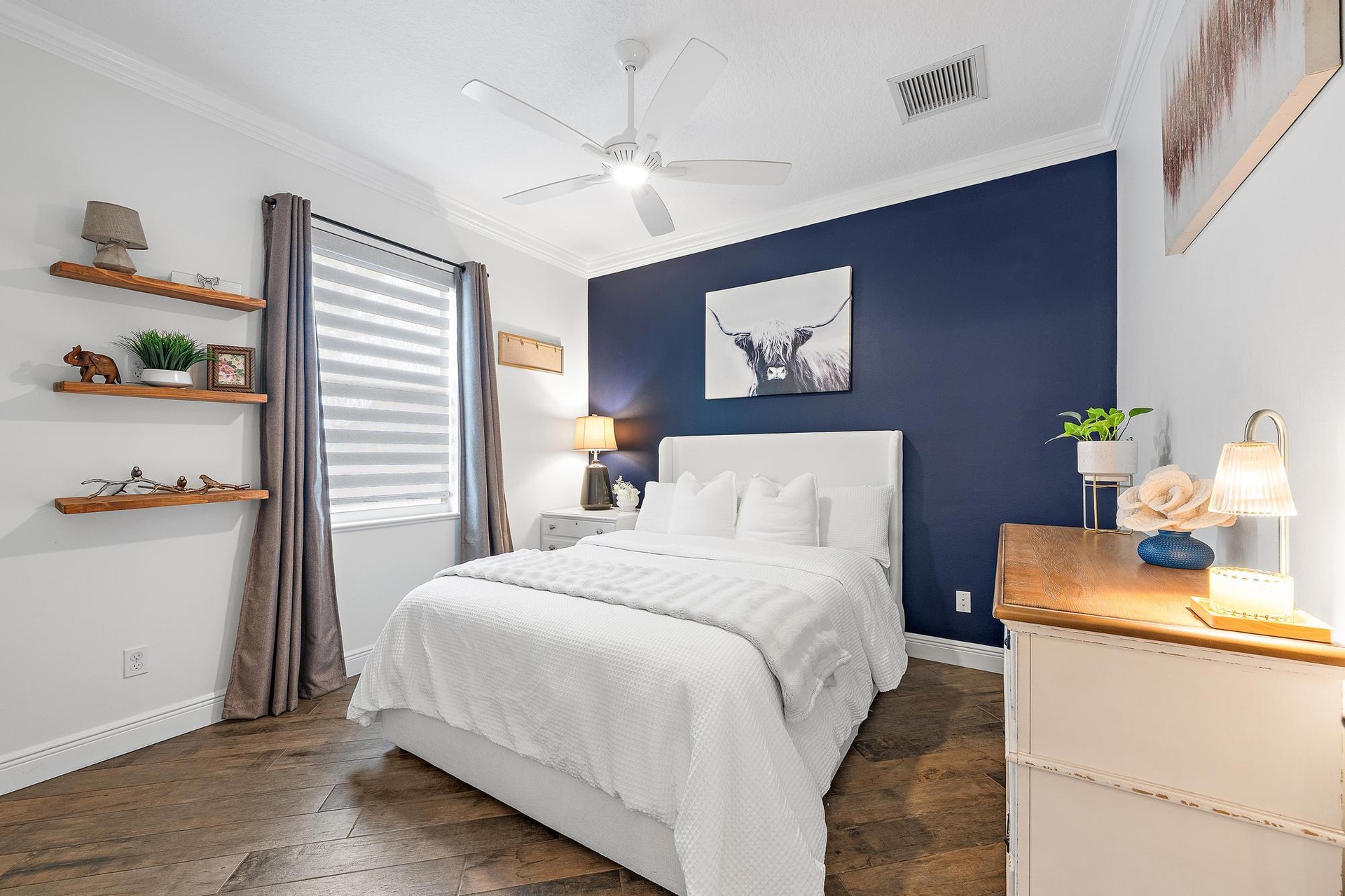 BRAND NEW Queen Size Bed + Mattress in this room! Blackout Curtains for the late sleeper!