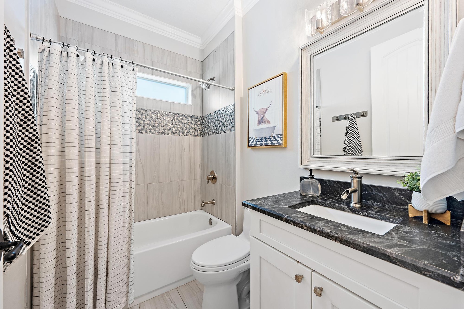 Shower + Tub Combo complete with knock out shelving in the shower!