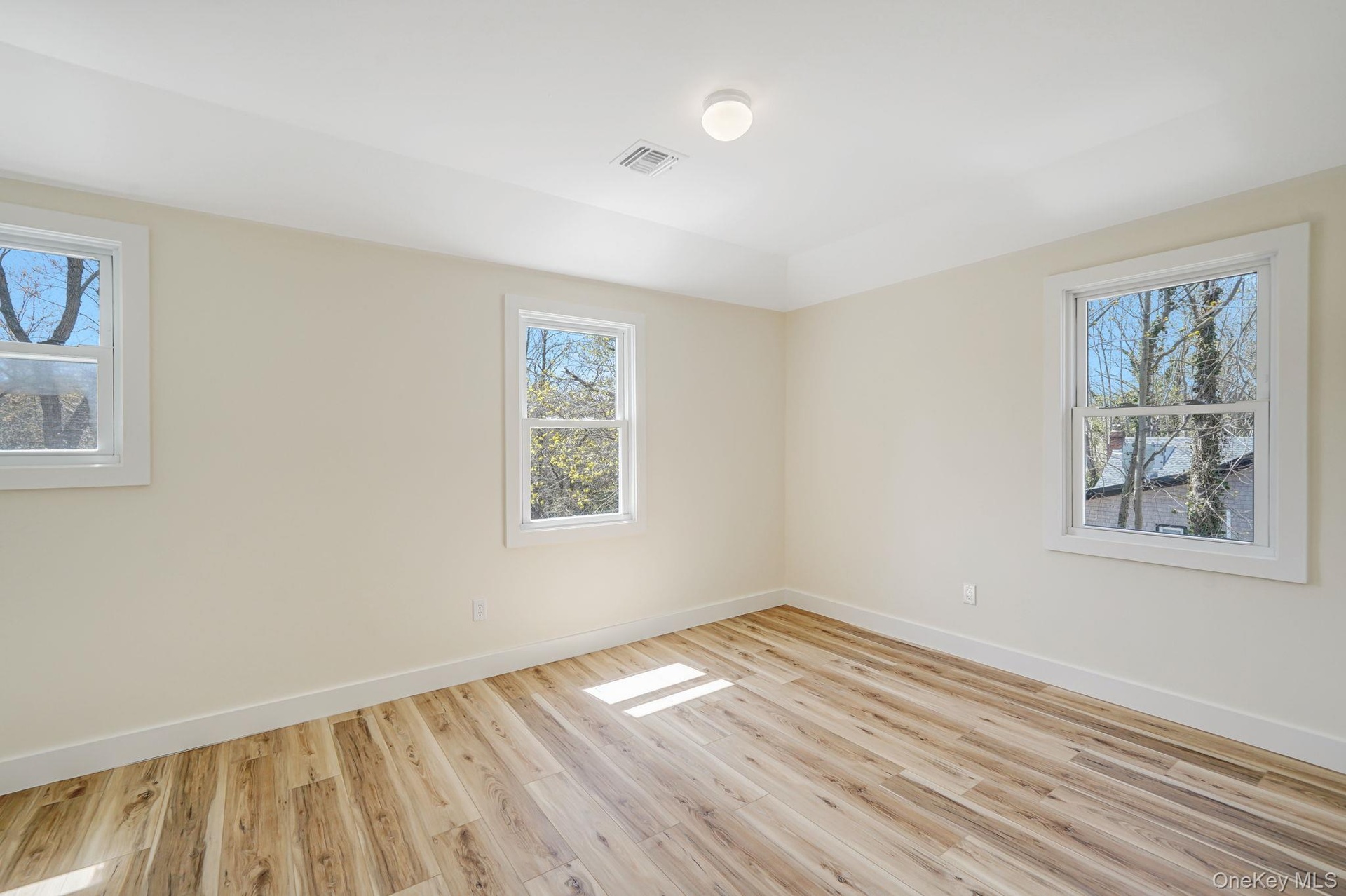 Spare room with healthy amount of natural light, baseboards, and wood finished floors