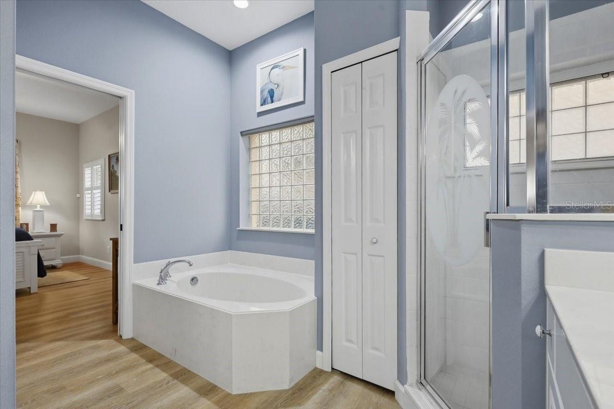 Separate garden tub and walk in shower
