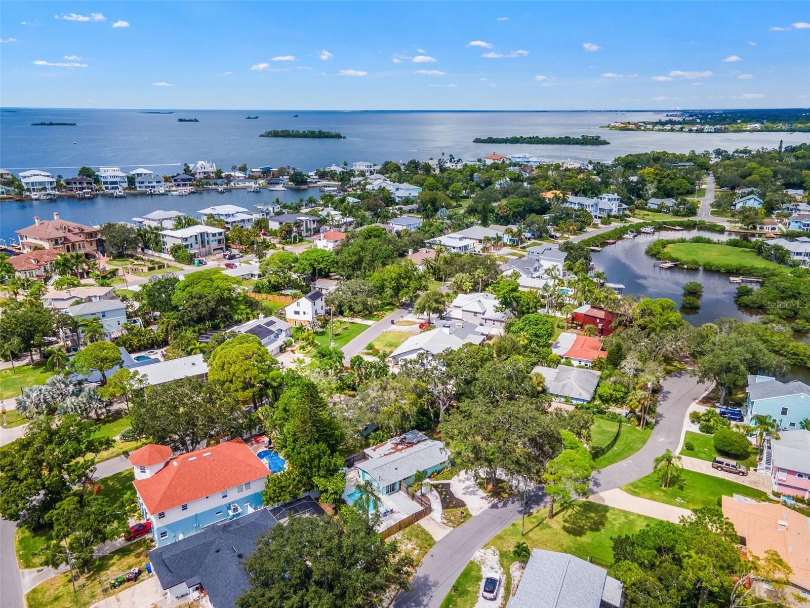 Sweeping aerial view of Ozona and St. Joseph Sound—an incredible location for enjoying the boating, biking, dining, and laid-back coastal lifestyle.