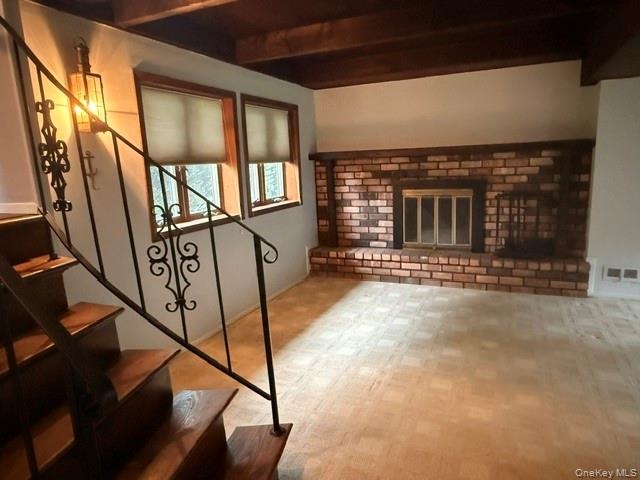 with wood burning fire place