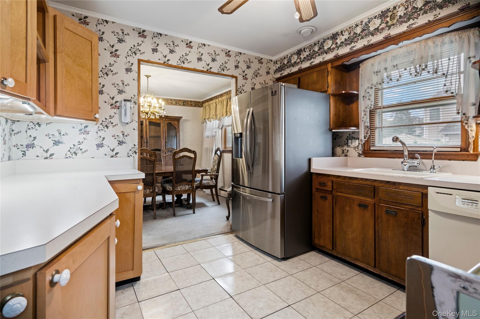 The view from the back of the kitchen towards the dining room.