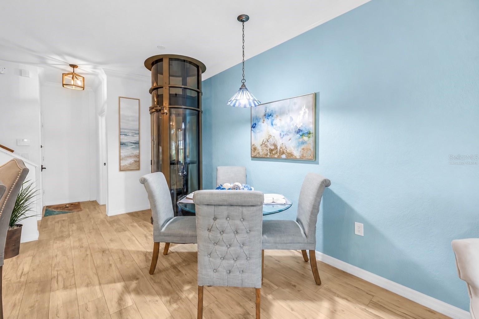 Private in-home elevator is thoughtfully integrated into the main living level.