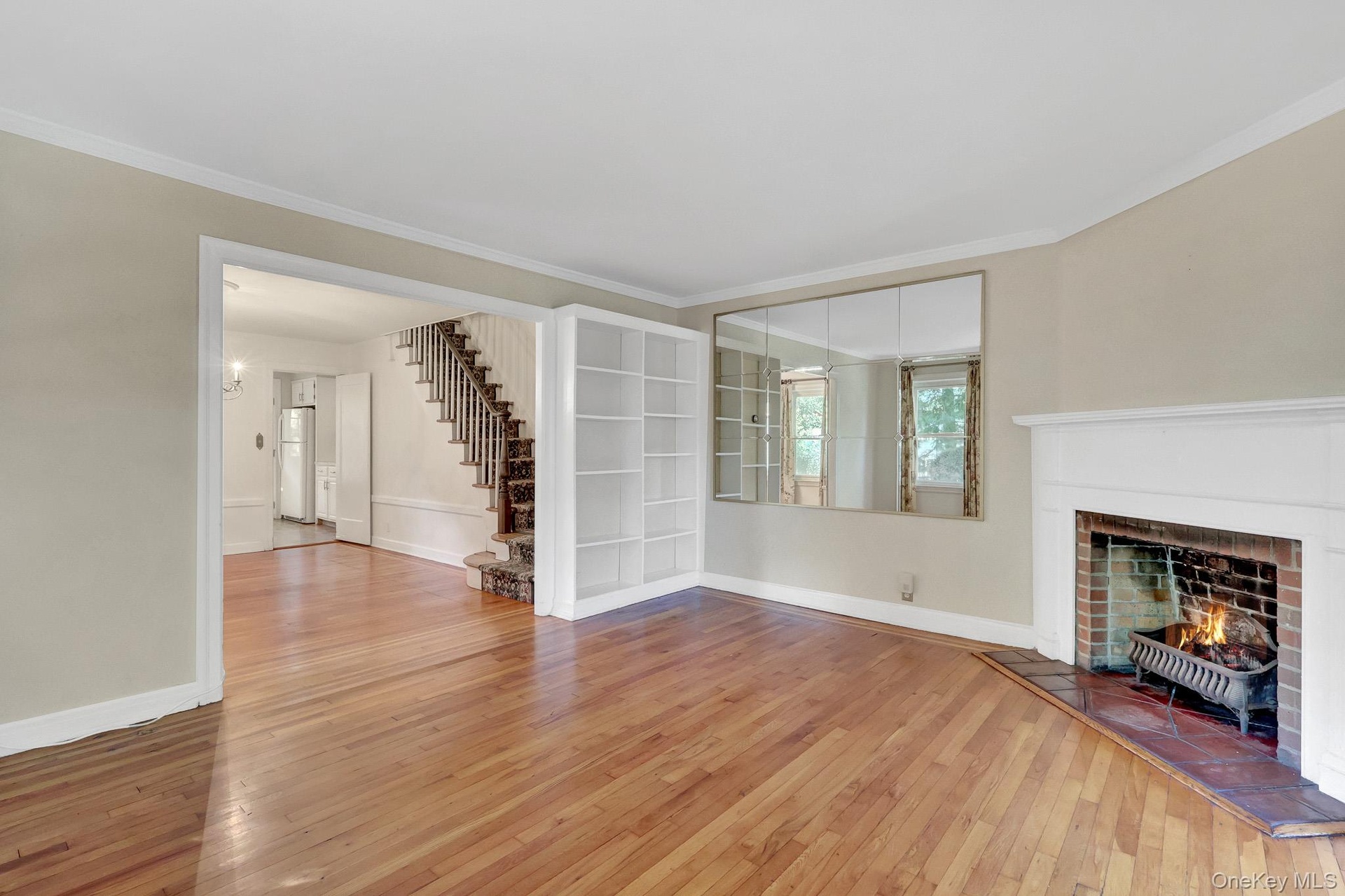 Non Staged Living room showing fireplace
