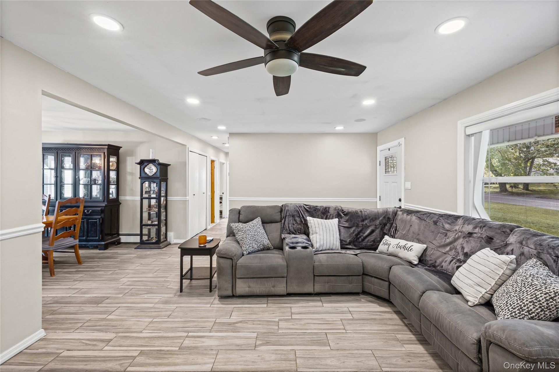 Open floor plan flowing into dining room