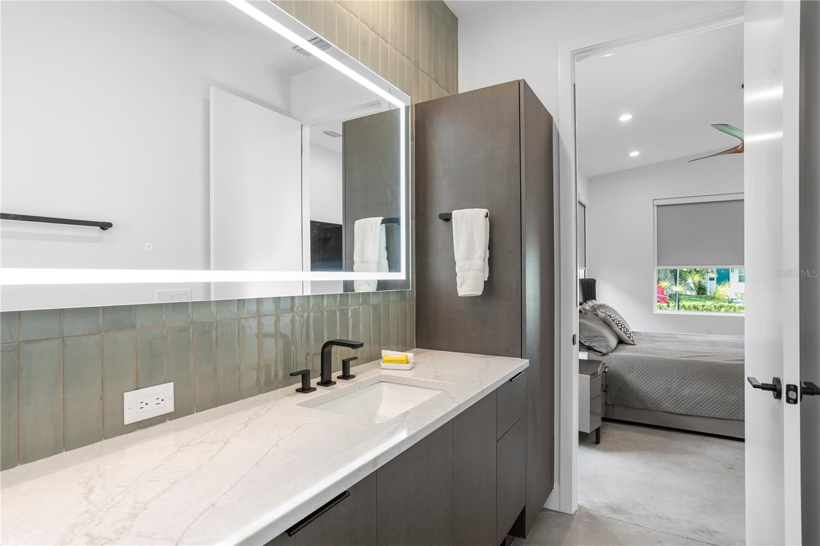 Primary Bathroom - LED Mirror & Linen Tower