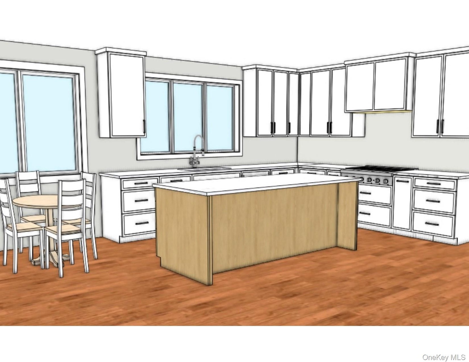 Kitchen with Island. Designer light pendants to be installed above the island