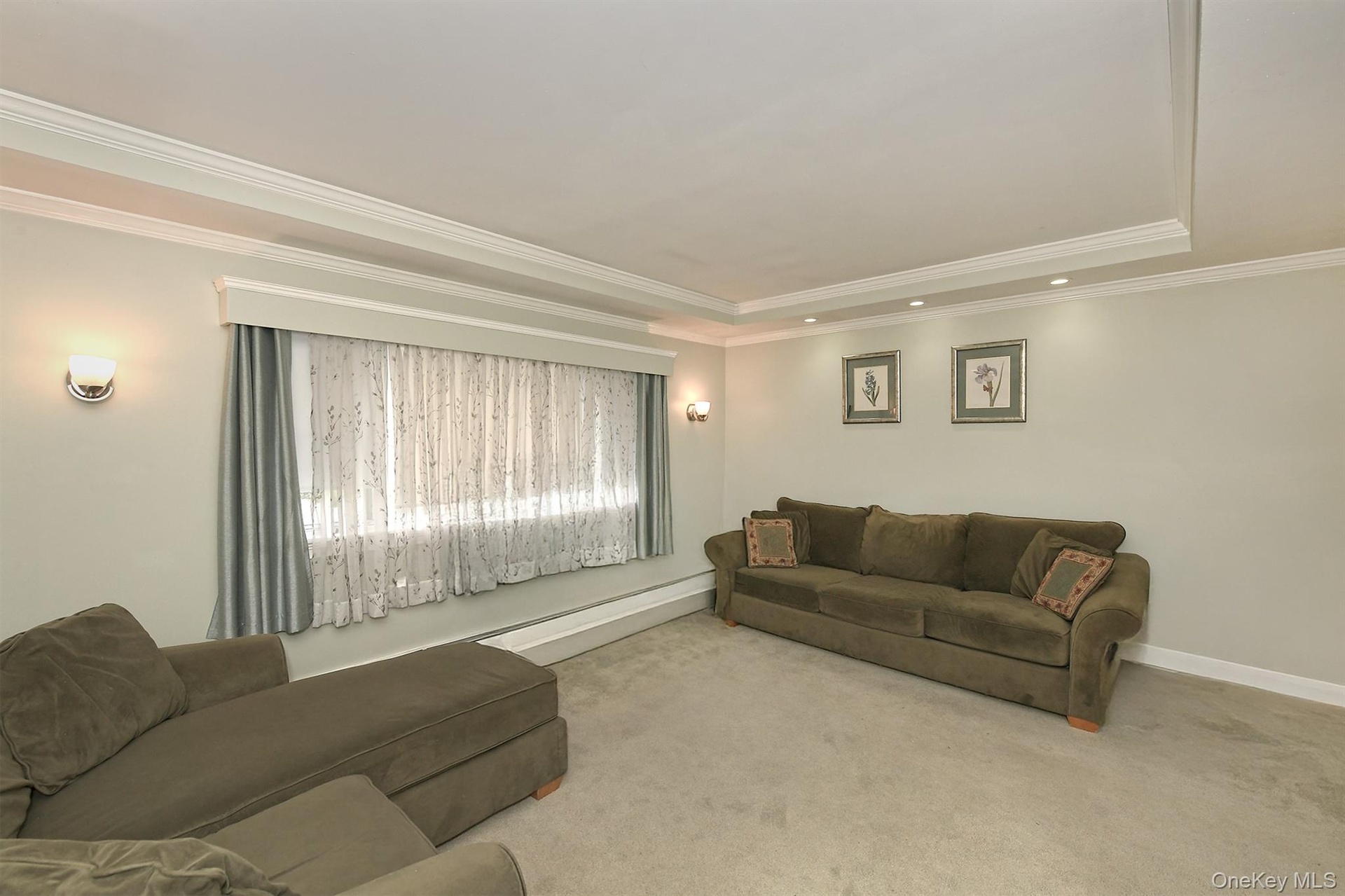 Living Room with Tray Ceiling, Recessed Lighting