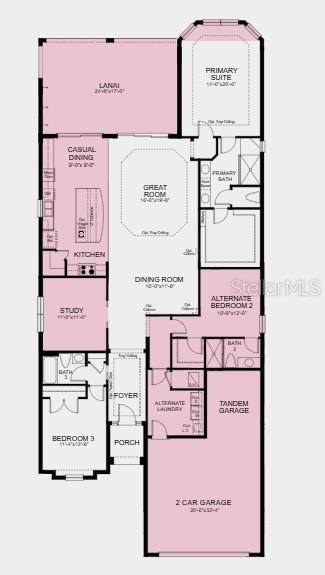 Floor Plan  ~ Additional Highlights Include: tray ceiling package, 10' ceilings, double pocket doors at study, extended lanai, tandem garage, and impa