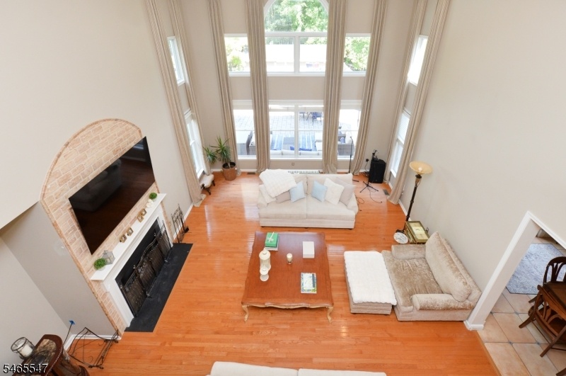 Looking down to great room