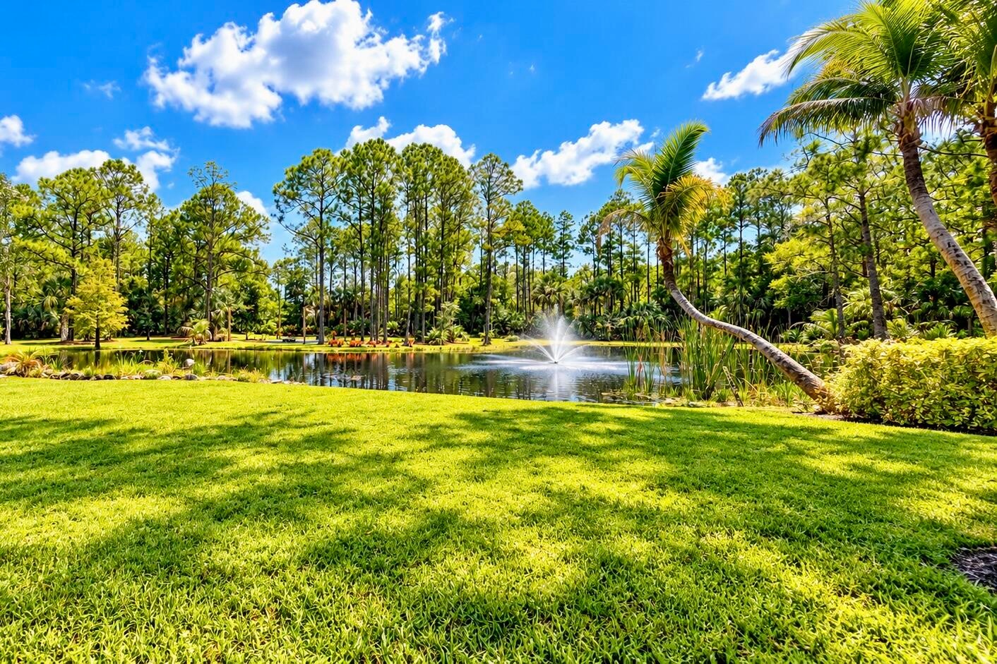 Lake with Fountain and Firepit / Seating Area to enjoy nature and cozy nights outside.