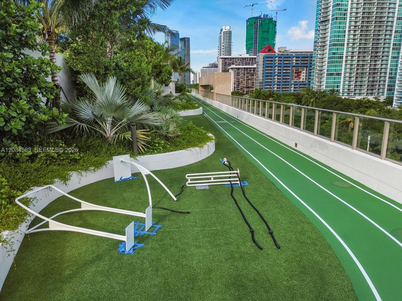 Rooftop walking track and outdoor fitness area