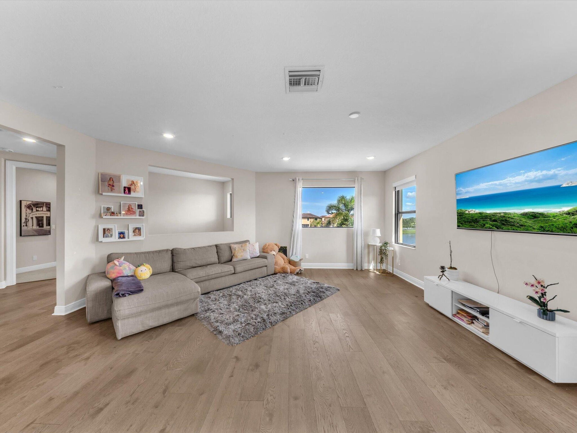 game room with a view of the lake