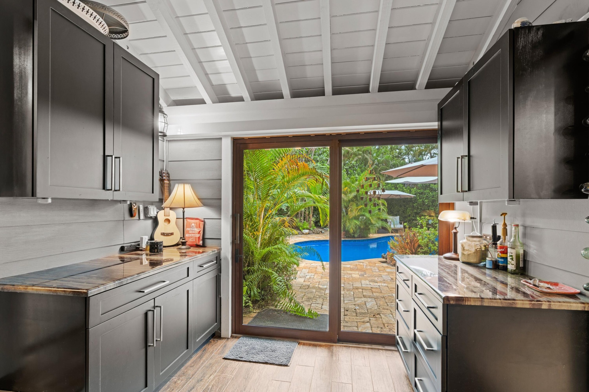 Pantry room, and doors to pool.