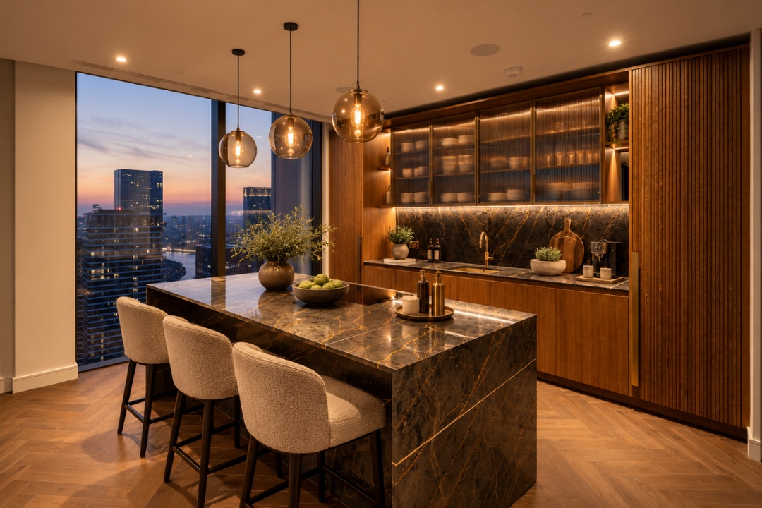 Island Kitchen - This is a virtually staged image intended to help buyers visualise the room’s potential.