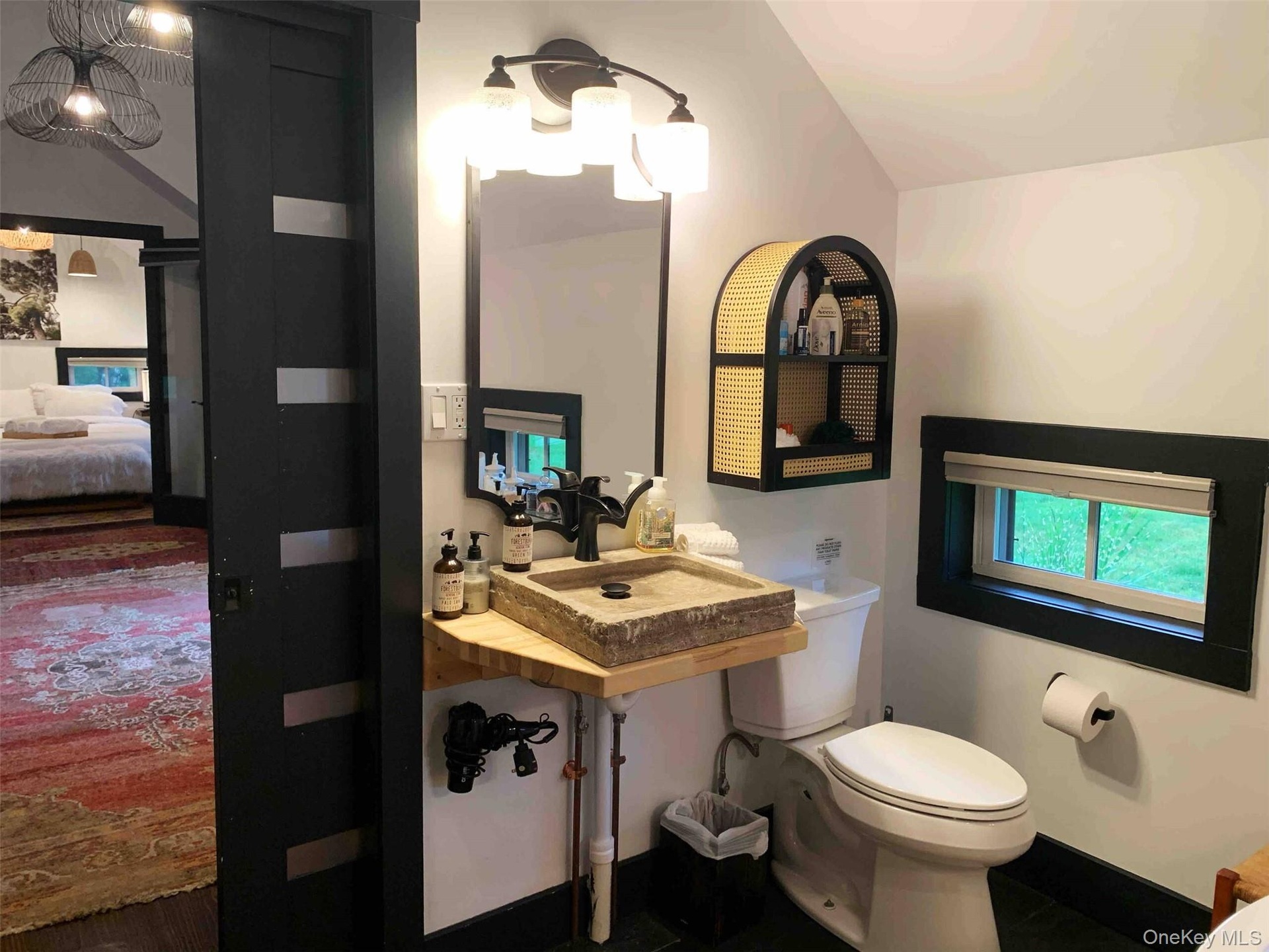 stone sink and original small rectangle windows which were all recreated when renovated