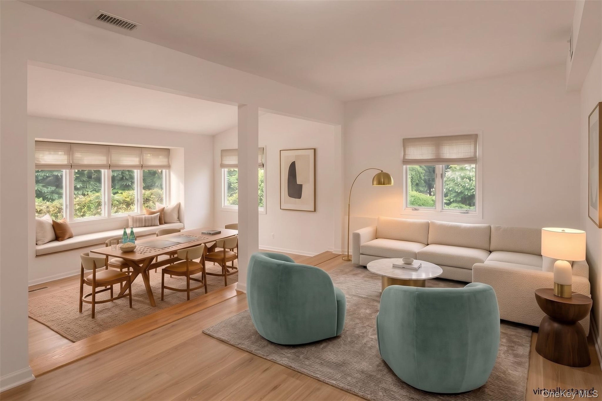 Virtually imagined living and dining spaces.