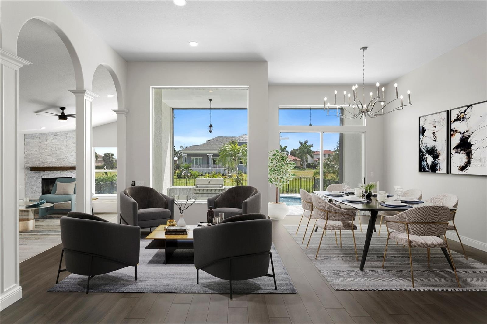 Virtually staged living and dining areas.