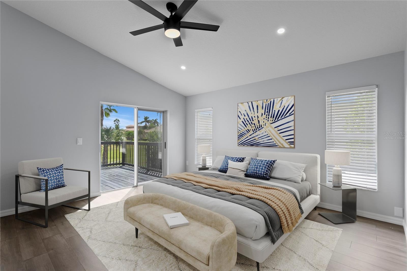 Virtually staged primary bedroom.