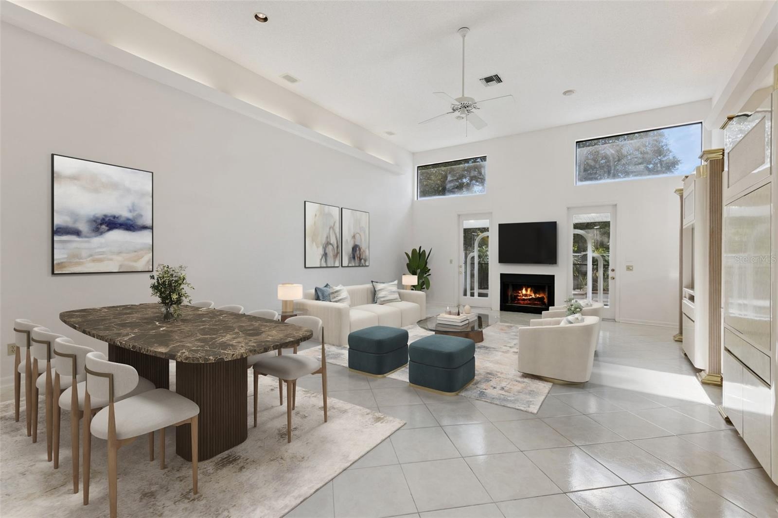 Virtual staged living and dining room