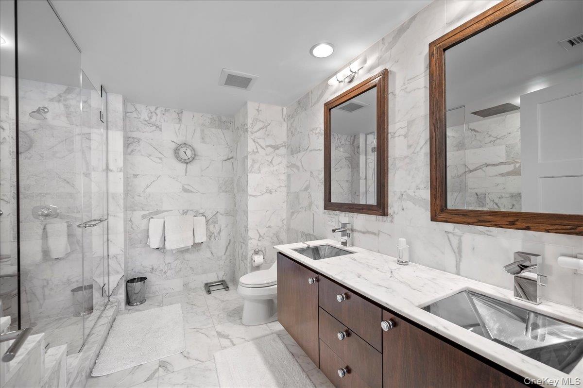 Double sinks and shower
