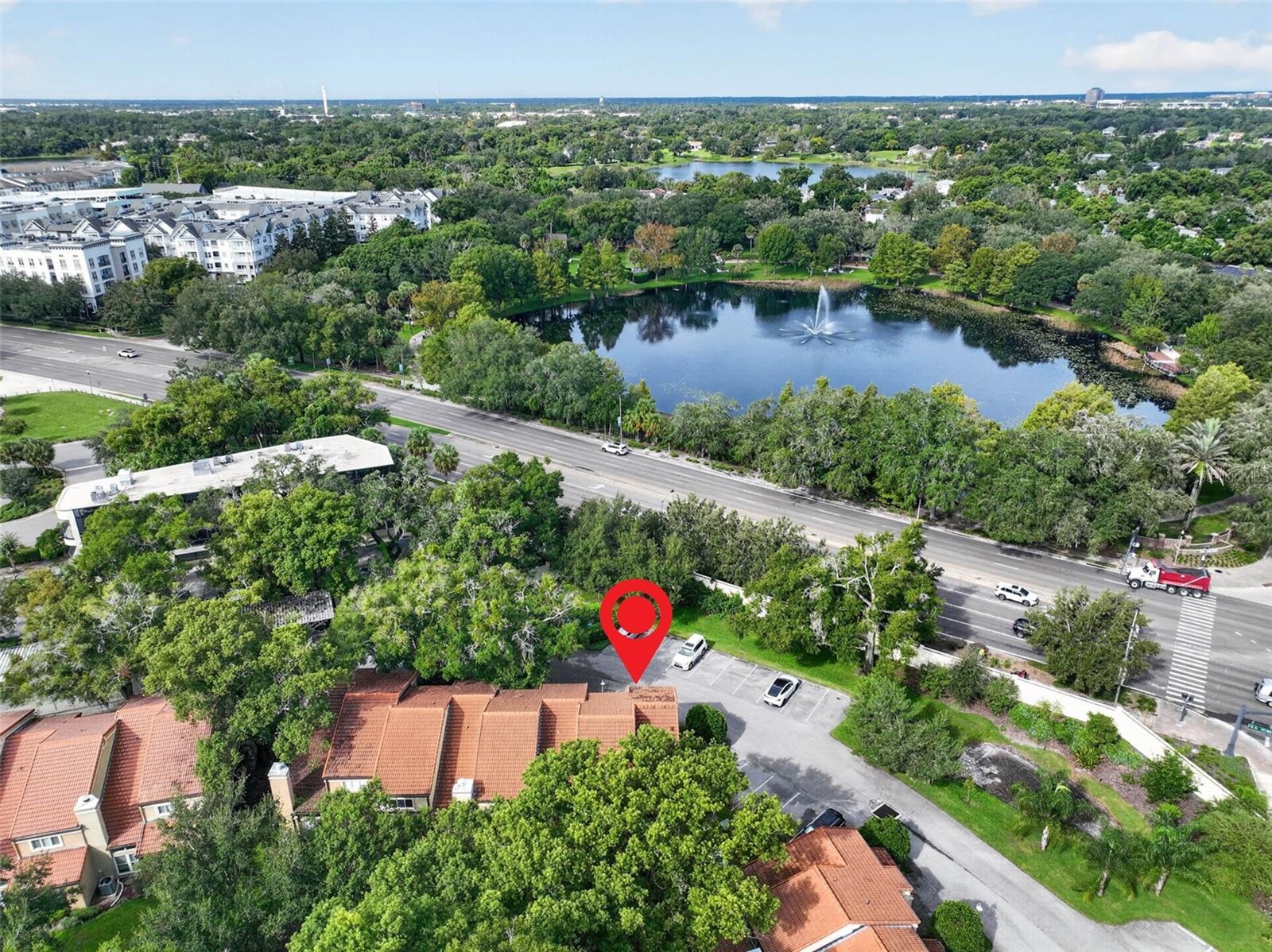 AERIAL VIEW OF TOWNHOME WITH LAKE LILY ACROSS U.S. 17-92