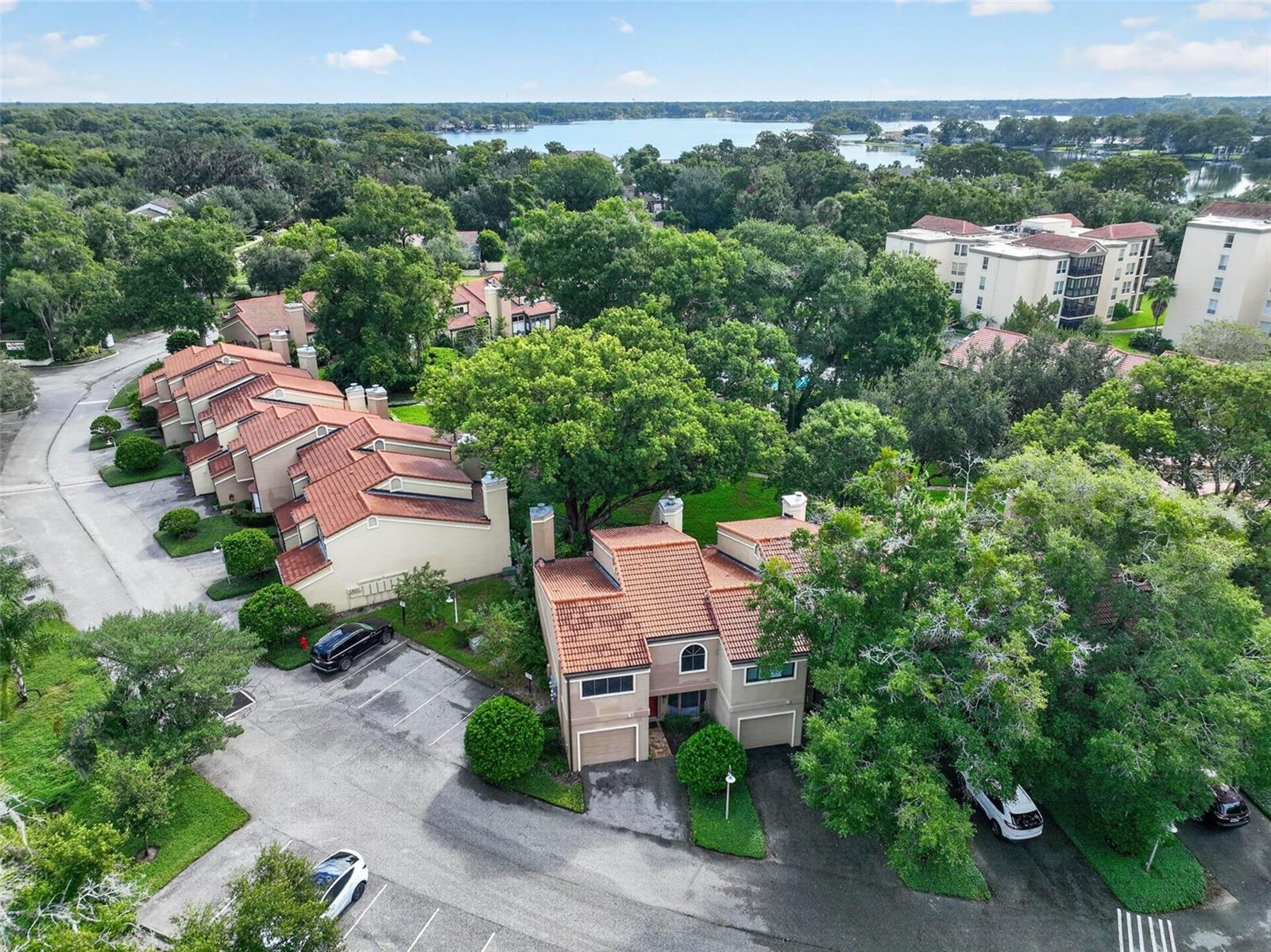 AERIAL VIEW OF TOWNHOME, THE COMMUNITY + LAKE MAITLAND